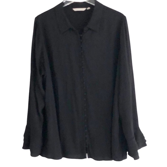 Soft Surroundings Poet Blouse Black Button Down Ruffled Cuffs 1X - Picture 1 of 12